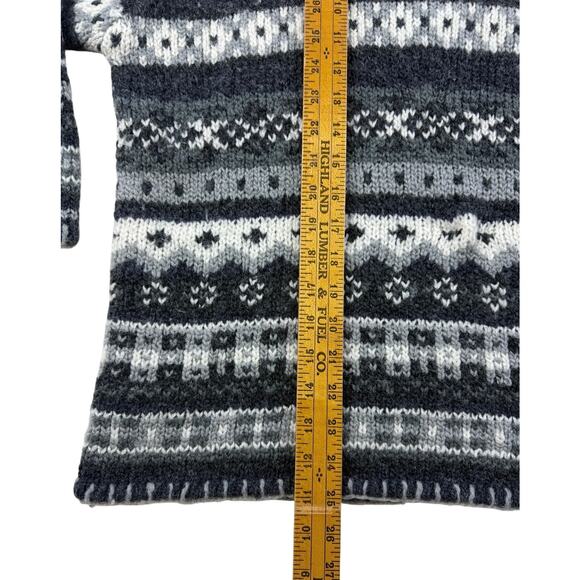 Studio Works Chunky Nordic Sweater Wool Blend 2X Gray Stripe Fair Isle V-Neck - Picture 7 of 8